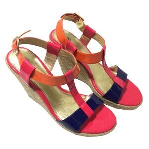 Resort Retro Beachy Isola Olencia Patent Leather Espadrille Wedge Sandal 9M